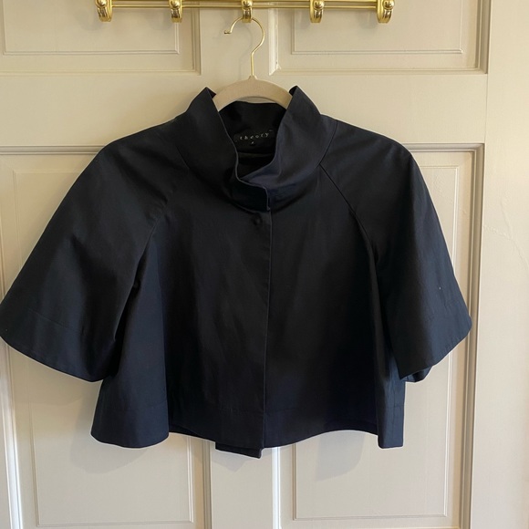 Theory Button Cropped Trench Coat Cape Jacket, Black - Picture 1 of 5
